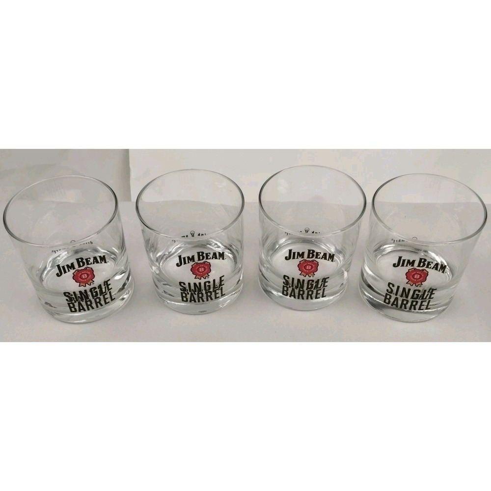 Jim Beam Single Barrel Bourbon Whiskey Rocks Drinking Glass Set of 4 Barware
